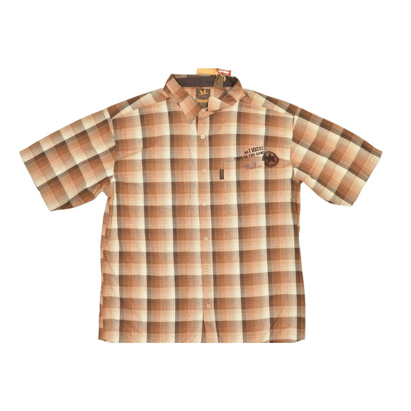NEW Mecca Men's Size XXXL Plaid Button Down Short Sleeve Shirt Brown Beige NWT - Picture 1 of 8